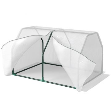 Mini Seră Outsunny pentru grădină și balcon din plastic PE și oțel cu închidere cu fermoar, 99x71x60 cm, de culoare alb transparent | Aosom Romania