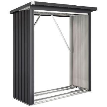 Outsunny Adăpost pentru Lemne din Oțel cu Bază Ridicată și Acoperiș Inclinat Gri | Aosom Romania