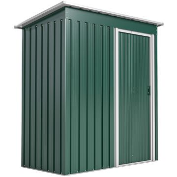 Outsunny Magazie de Grădină pentru Scule din Oțel Galvanizat cu Acoperiș Înclinat și Ușă Culisantă, 163x89x182 cm, Verde | Aosom Romania