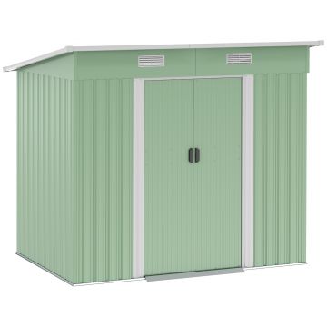 Outsunny Magazie de unelte din metal 2,3 m² 207 x 130 x 182 cm - Magazin pentru unelte cu acoperiș în pantă, fereastră, cadru de sol, verde | Aosom Romania