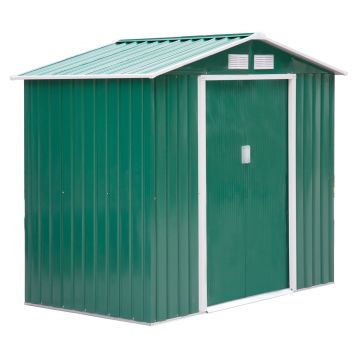 Outsunny Magazie de Grădină pentru Unelte din Tablă de Oțel cu Uși Culisante, 213x130x185 cm, Verde | Aosom Romania