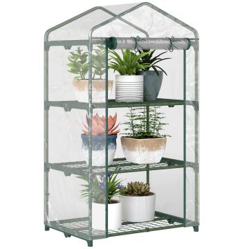 Outsunny Mini-Seră Portabilă cu Înveliș Plastic și Cadru Metalic, 3 Rafturi, Ușă cu Fermoar, 69x49x125 cm, Transparent | Aosom Romania