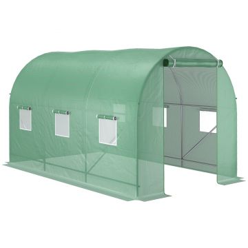 Outsunny Seră de Grădină cu Ferestre, Ușă și Acoperiș Rotunjit din PE și Fier, 3.5x2x2 m, Verde | Aosom Romania