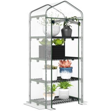 Outsunny Sera pentru Balcon Compacta cu 4 Rafturi pentru Plante, Sera pentru Gradina cu Acoperis din PVC Transparent, 70x50x160cm | Aosom Romania