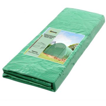 Prelată de seră Outsunny din PE cu 12 ferestre, ușă rulantă și margini îngropate, 6x3x2 m, de culoare verde | Aosom Romania
