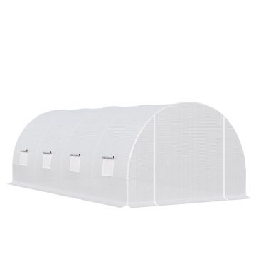 Outsunny Tunnel Sera de gradina pentru plante din PE cu tevi metalice 6x3x2m Alb | Aosom Romania
