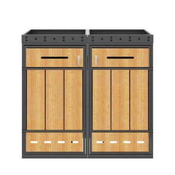 Cutie dublă pentru pubele, sistem dublu de separare a deșeurilor, 132x80x124 cm, Gri+Culoare naturală