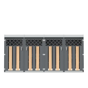 Cutie încuietabilă pentru pubele, pentru 4 pubele standard, cu o ladă de flori integrată, 264x80x124,5 cm, Gri+Culoare naturală
