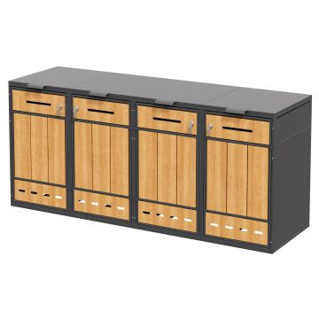 Cutie pentru pubele cu capace rabatabile și uși cu deschidere frontală, pentru 4×120–240 l , 264x84,5x118 cm, Gri+Culoare naturală