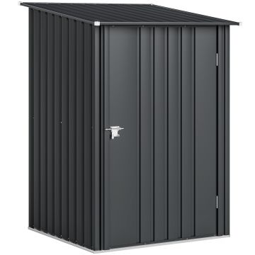 Outsunny Căsuță de Grădină 0,92m² din Oțel Galvanizat, Depozit pentru Unelte cu Ușă Blocabilă și Acoperiș Înclinat, 100x104x160 cm, Gri Închis | Aosom Romania