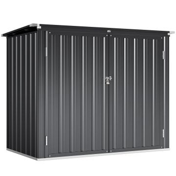 Outsunny Depozit Exterior pentru Gunoi 1.1m² din Oțel Zincat cu 2 Uși Blocabile, Container pentru Pubele cu Acoperiș Rabatabil, Depozit Grădină pentru 2 Pubele și Unelte, Gri Închis | Aosom Romania