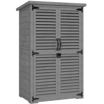 Outsunny Dulap de grădină Remiză pentru unelte din lemn 2 rafturi Acoperiș bitumat Uși cu obloane Blocabil 75 x 50 x 118cm Gri | Aosom Romania