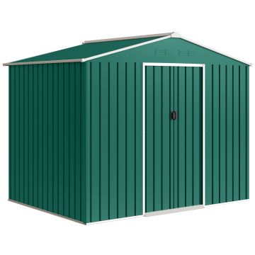Outsunny Magazie de grădină exterioară 3,6 m² 236x171x191 cm cu uși culisante și fante de ventilație Verde | Aosom Romania