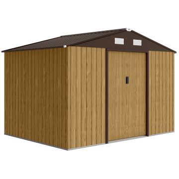 Outsunny Magazie de grădină exterioară 4,9 m² 277x195x192 cm cu ușă culisantă, ventilație și kit de fundație, maro | Aosom Romania