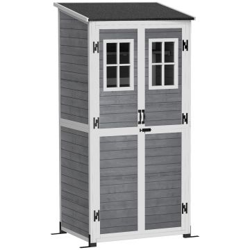Outsunny Magazie pentru depozitare în grădină, magazie pentru unelte cu 2 ferestre, țăruși pentru ancorare, acoperiș din asfalt, 91 x 69 x 192 cm, lemn de brad, Gri deschis | Aosom Romania