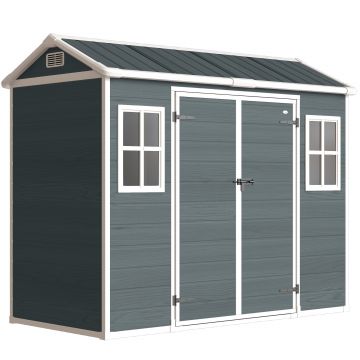 Outsunny Magazie pentru scule 2,77 m², magazie cu aspect lemn 2 ferestre ușă dublă ventilație pardoseală încuietoare mănuși | Aosom Romania