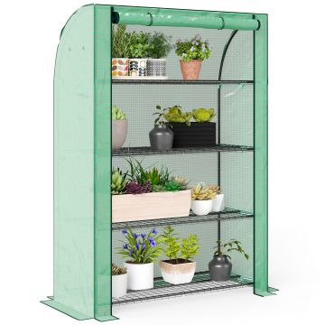 Outsunny Mini seră de grădină cu 4 etaje cu husă PE consolidată, ușă rulabilă și rafturi 120 x 50 x 170 cm, verde | Aosom Romania