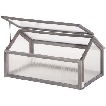 Outsunny Mini seră, Seră compactă din lemn, Plăci de policarbonat, Deschidere pentru ventilare, 90L x 52B x 49,5H cm, Gri | Aosom Romania