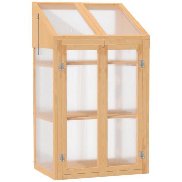 Outsunny Mini-seră, seră mică cu structură din lemn, ferestre și ușă dublă, 3 rafturi, 70L x 50L x 120Î cm, maro | Aosom Romania