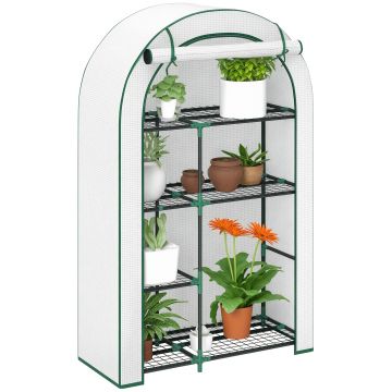 Outsunny Mini solar, solar cu patru niveluri cu acoperire din plastic, portabil, ușă rulabilă, 100 x 45 x 160 cm, alb | Aosom Romania