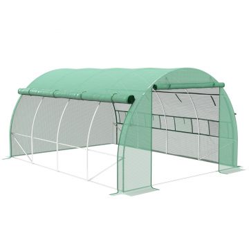 Outsunny Șopron de folie, Seră, umblabil, Fereastră plasă, Cadru metalic, 4x3x2m, Verde | Aosom Romania