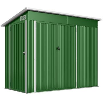 Outsunny Șopron de grădină exterior 2,7 m² 234x132x185 cm cu trei uși, încuietoare și fante de ventilație, verde | Aosom Romania