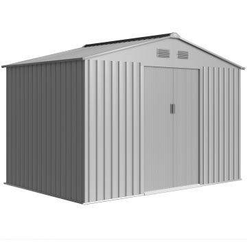 Outsunny Șopron de Grădină Exterior 4,9 m² 277x195x192 cm cu Ușă Culisantă Ventilație și Kit de Fundație Gri | Aosom Romania