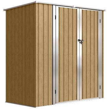 Outsunny Șopron metalic de grădină exterior 1,37 m² 163x89x163 cm cu acoperiș înclinat, uși cu zăvor și mănuși maro | Aosom Romania