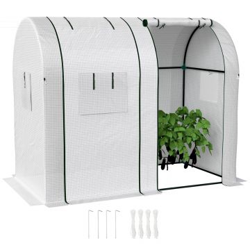 Outsunny Seră de grădină 1,8 m² seră pentru roșii 2 uși cu fermoar 4 ferestre cu fermoar acoperiș PE 135 g/m² alb | Aosom Romania