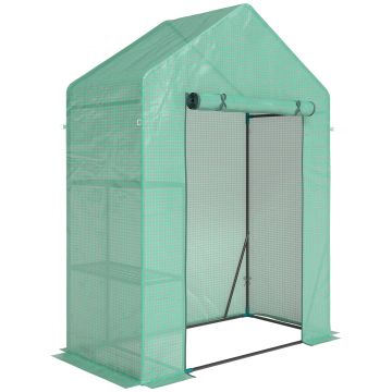 Outsunny Seră de Grădină 143 x 73 x 195 cm cu Rafturi cu 2 Etaje, Verde | Aosom Romania