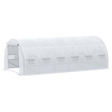 Outsunny Seră de grădină 18 m², cu ușă și pereți laterali, 12 ferestre, structură din oțel PE, Anti-UV, 6L x 3l x 2H m, alb | Aosom Romania