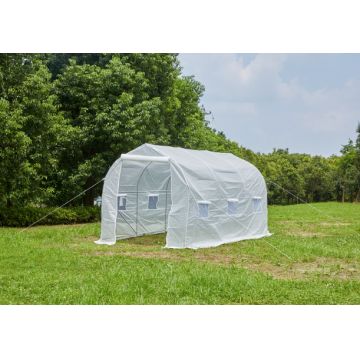 Outsunny Seră de Grădină 4x2x2 m Tip Tunel cu 6 Ferestre Respirabile și Ușă Rulabilă cu Fermoar Grădină pentru Cultivarea Plantelor Legume Alb | Aosom Romania