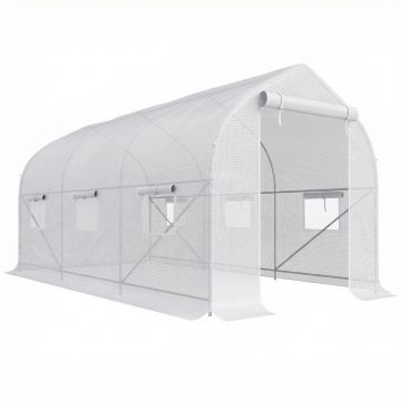 Outsunny Seră de Grădină a Tunnel 4x2x2 m cu Uși Rulabile și 6 Ferestre, Seră pentru Grădină cu Acoperiș înclinat, Structură din Metal și Acoperire PE, pentru Grădinărit Legume Flori Fructe, Alb | Aosom Romania
