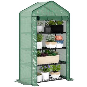 Outsunny Seră de Grădină Balcon cu Rafturi 4 Nivele 90L x 49l x 160H cm Oțel galvanizat folie Detasabila PE Densitate înaltă Verde | Aosom Romania