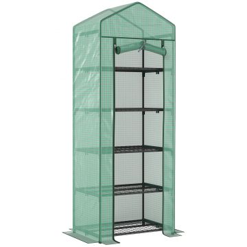Outsunny Seră de grădină balcon etajere seră 5 niveluri 0,69 x 0,49 x 1,93 m oțel folie rulabilă PE verde | Aosom Romania
