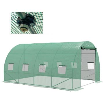 Outsunny Seră de Grădină Tunnel 12 m² 4L x 3l x 2H m Oțel îmbunătățit + PE Înaltă densitate 140 g/m² 8 ferestre Ușă înrolabilă Verde | Aosom Romania