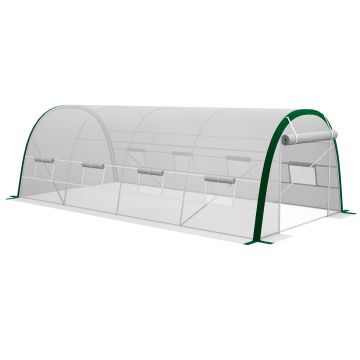 Outsunny Seră de Grădină Tunnel 18 m² dim. 6L x 3l x 2H m, 8 ferestre, Ușă cu fermoar rulabil, Oțel galvanizat, preț PE, Alb | Aosom Romania