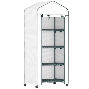 Outsunny Sera de polietilenă, seră, mini-seră, casa de plante, spațiu de germinare, 4 rafturi, 69 x 50 x 165 cm, alb | Aosom Romania