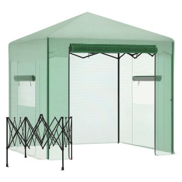 Outsunny Seră Seră Seră cu Ușă și Fereastră Rulante PE Oțel Verde Închis 238 x 178 x 240 cm | Aosom Romania