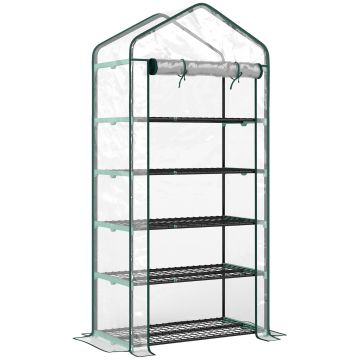 Outsunny Seră tip căsuță cu 5 niveluri, cu ușă rulabilă, din oțel și polietilenă, 90x49x193 cm, transparentă | Aosom Romania