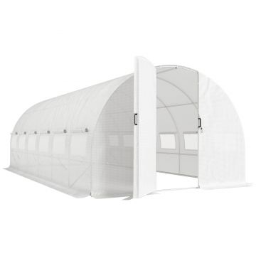 Outsunny Seră tunel 6x3x2 m cu ușă cu balamale, 12 ferestre cu plasă și structură din oțel galvanizat, alb | Aosom Romania