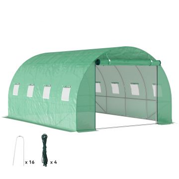 Outsunny Seră tunel de grădină 3 x 4 x 2 m cu ușă înrolabilă și ferestre mari, din oțel galvanizat și PE, verde | Aosom Romania