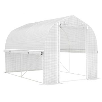 Outsunny Serra Polytunnel 3 x 2 x 2 m cu pereți laterali rabatabili, înveliș din plastic rezistent la UV și cadru din oțel, Alb | Aosom Romania