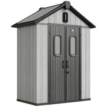Outsunny Șură Grădină 160L x 98P x 217A cm, Plastic, Uși duble încuiabile, Gri | Aosom Romania